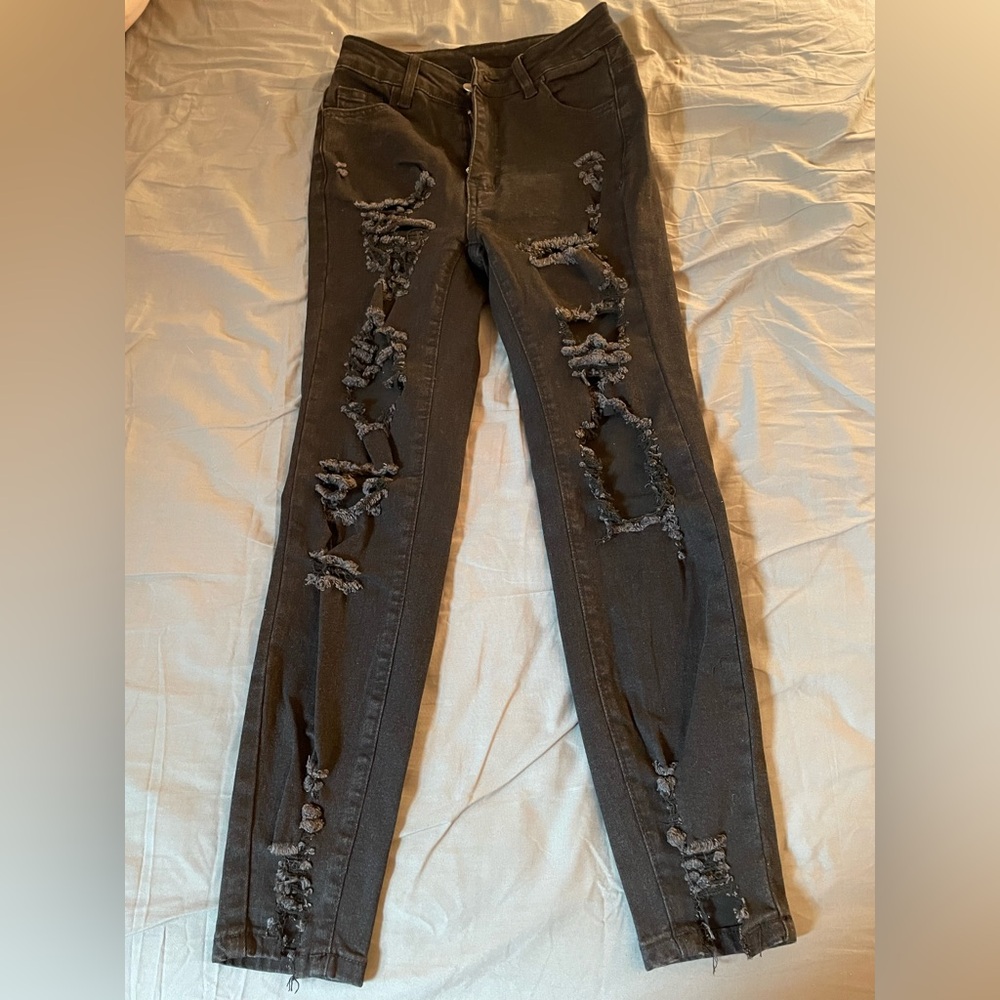 SHEIN Black High Waisted Ripped Jeans petite XS